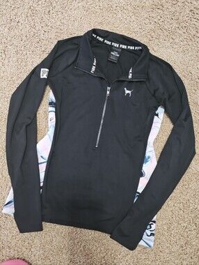 PINK Victoria's Secret Black Quarter Zip with Watercolor Trim